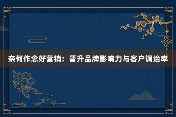 奈何作念好营销：晋升品牌影响力与客户调治率